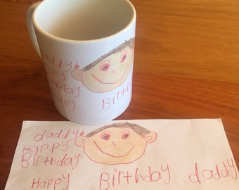 100% hand drawn mugs. Your childs drawing printed exactly as drawn onto a mug to cherish forever . Perfect xmas, grandparent or special gift