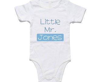 Little Mr CUSTOM romper, high quality material and vinyl printing. Slogan Rompers available too. Create your own romper design with us!