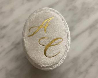 Classic initials double ring oval velvet ringbox customised for you. Muliple designs. Perfect for 18th, 21st gift, wedding + special event