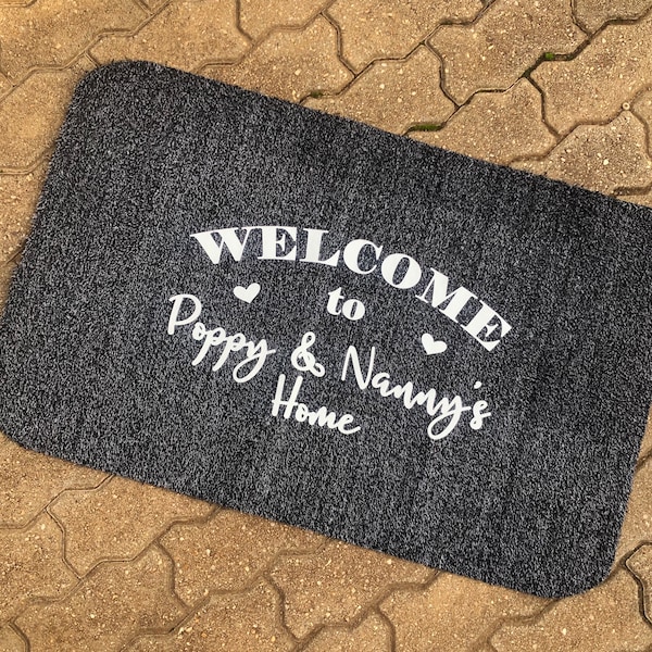 Welcome to Nanny & Poppy’s custom doormat. Printed to last, huge 92x58cm. Perfect Christmas gift for grandparents who have everything.