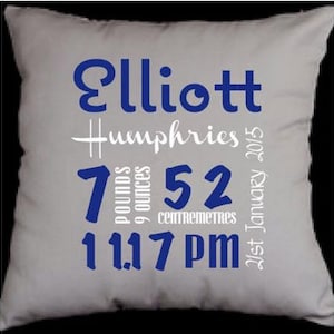 Elegante almohada de anuncio de nacimiento personalizado BABY BOY para New Borns, el regalo perfecto para los nuevos padres y recuerdo.
