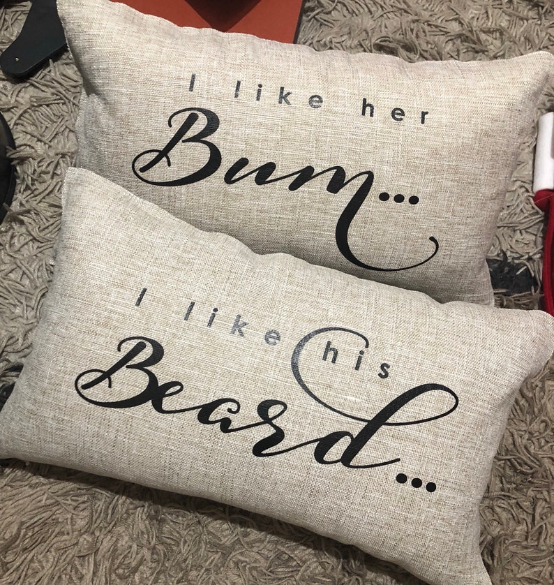 his beard set of 2 couples pillow | Etsy SILHOUETTE TIMELINE couples pillow