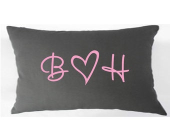 Cute couples initials pillow with centre heart. Perfect keepsake for bridal shower, 2nd anniversary cotton gift, wedding/engagement LGBTQ+