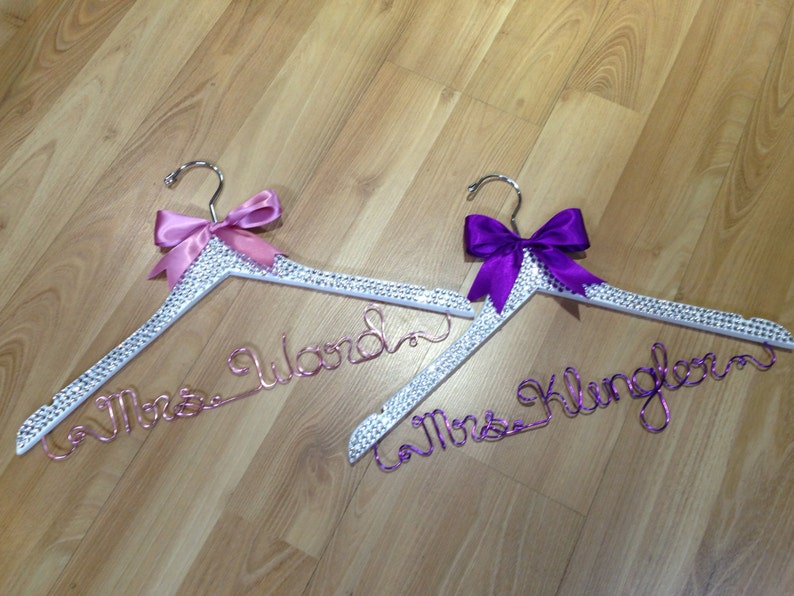 Stunning personalised clear crystal encrusted wedding hanger perfect for brides imagine how gorgeous your dress will look hanging on this