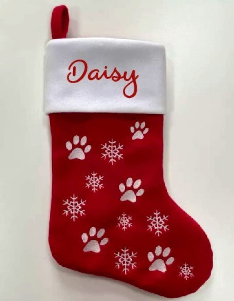 Super cute custom Christmas stocking. High quality designs of Rudolph, Snowman or Santa with your name printed in plain, metallic or glitter image 5