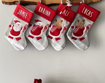 Beautiful Christmas stockings. High quality Santa, Mrs Claus, Rudolph & Snowman with custom names in plain, metallic or glitter printing