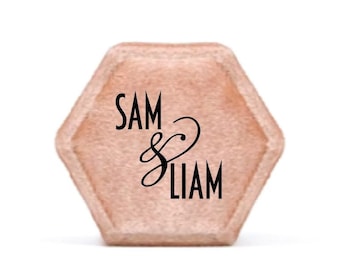 Names with cursive & double ring hexagon velvet ring box customised just for you. Wedding day ringbox. Perfect photo opportunity. LQBTQ+