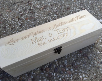 Personalized Etched Wooden Wine Box: Anniversary Gift