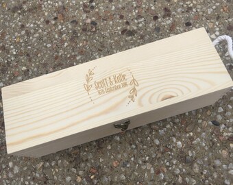Personalized Rustic Etched Wood Wine Box, Anniversary Gift