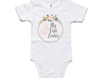 Boho CUSTOM My First Easter romper with easter bunny and eggs design. Perfect outfit for bubs for easter. Create your own romper design