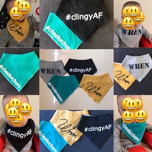 Custom bandana bib with anything written. Names, quotes, hashtags. High quality material & vinyl printing. Create your own design with us.
