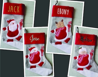 Beautiful Christmas stocking. High quality Santa, Mrs Claus, Rudolph & Snowman with custom names in plain, metallic or glitter printing