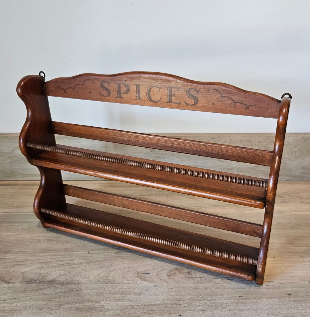 Vintage Wooden Wall Hanging Spice Rack Small Wood Two Shelf Etsy