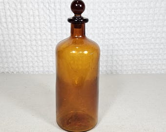 Vintage Amber Apothecary Bottle EL & Co Pharmaceutical Bottle 7-1/4" Tall