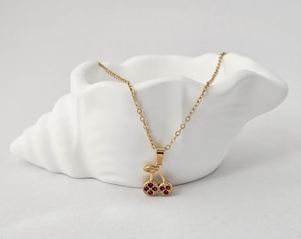 Collier cerise brillant grand 20 pouces en acier inoxydable plaqué or