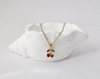 Collier cerise rouge grand 20 pouces en acier inoxydable plaqué or