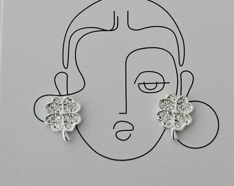 Boucles d'oreilles trèfle à quatre feuilles en argent sterling 925, fabriquées à Taxco, Guerrero