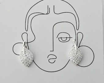 Boucles d'oreilles puces en argent sterling 925, en forme de feuille, fabriquées à Taxco, Guerrero