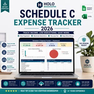 Utgiftsrapport för schema C 2026, skattelogg för frilansare (Google Sheets, Excel)