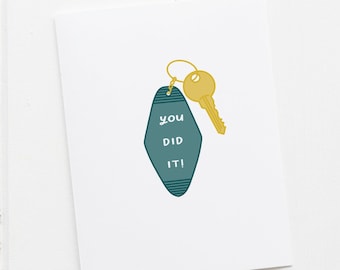 You Did It Key Card | New Home Card, Realtor Closing Gift, Congratulations Card, Driver's License, New Car Gift, Welcome Home Greeting Cards