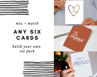 Pick Any 6 Greeting Cards | Mix and Match Cards, Stationery Pack, Set of Cards, Blank Cards, Funny Cards, Card Bundle