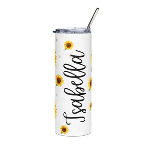 Sunflower Name Script Tumbler | 20oz Stainless Steel Travel Mug