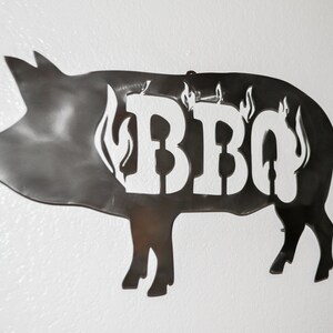 BBQ Pig Sign, Metal Sign, Grilling, Bar-B-Que Decor image 2