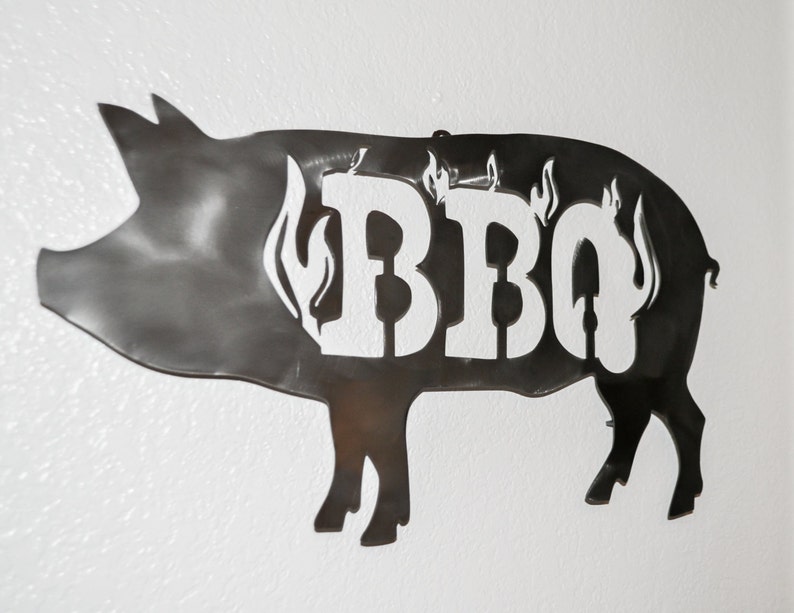 BBQ Pig Sign, Metal Sign, Grilling, Bar-B-Que Decor image 2