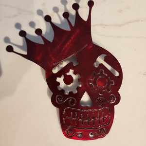 Sugar Skull Metal Art, Crowned Sugar Skull, Metal Sign image 1