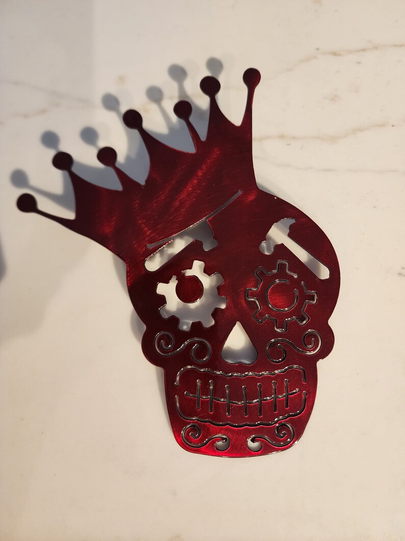 Sugar Skull Metal Art, Crowned Sugar Skull, Metal Sign image 1