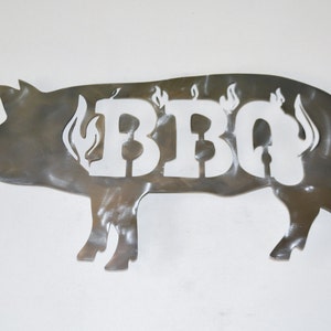 BBQ Pig Sign, Metal Sign, Grilling, Bar-B-Que Decor image 1