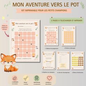 Puede incluir: Un kit imprimible para el entrenamiento de ir al baño con temática de zorro, que incluye cinco páginas: tabla de progreso, estrellas para recortar, diploma de campeón, lista de recompensas y emoticonos extra con ilustraciones.