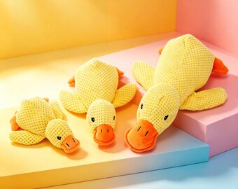 Peluche de pato amarillo chirriante, muñeco de cachorro resistente a las mordeduras para la dentición, lindo juguete de peluche de pato de compañía, juguete para mascotas que alivia la ansiedad por sí mismo