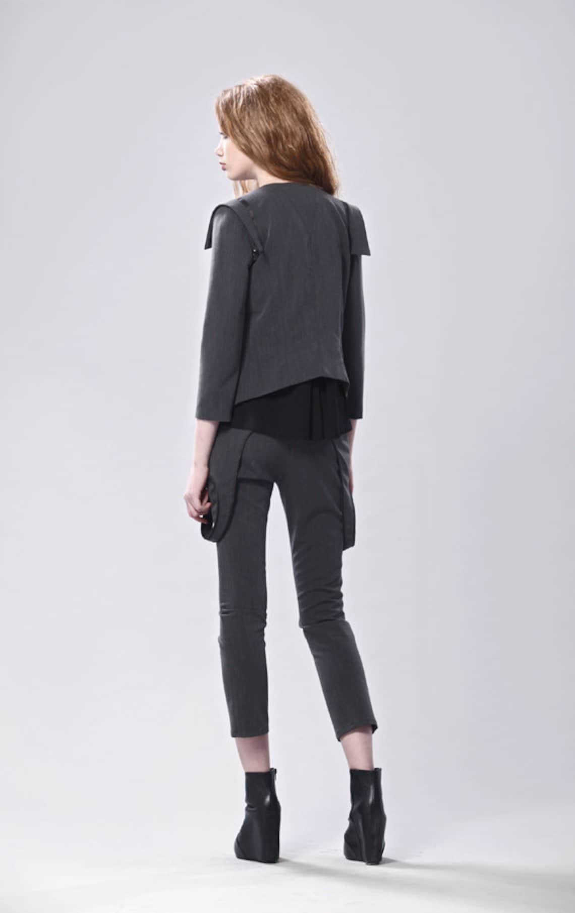 Tailored Sharp Shoulders Blazer With Asymmetric Notch Lapel Etsy