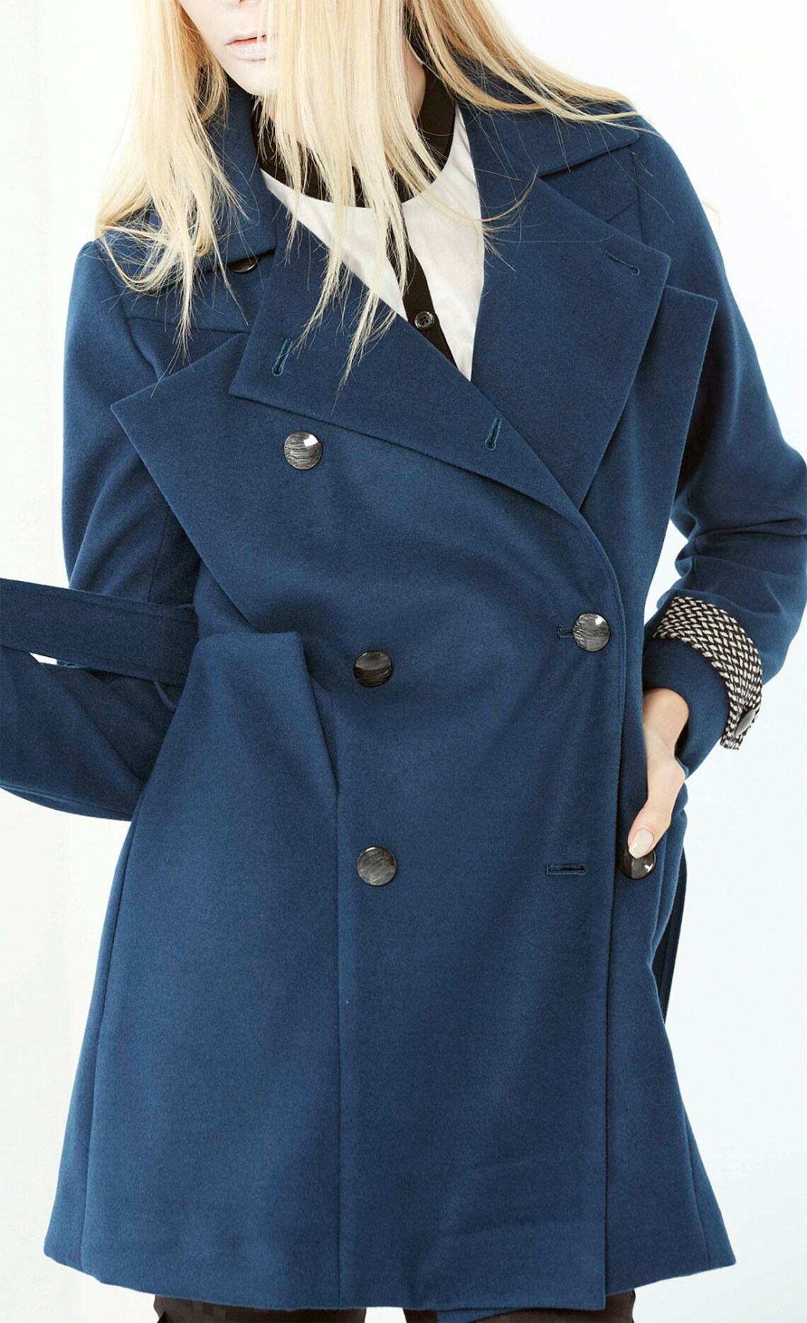 Navy Blue Belted Tailored Coat Etsy