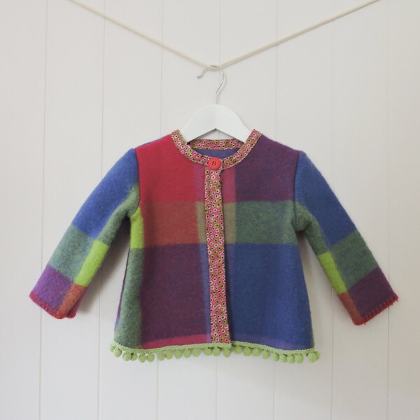 Babies Jacket, Size 1, Handmade, Pure Merino Wool, Upcycled, Colourful, Winter, Warm, Hippy, Boho, Australian wool, Coat