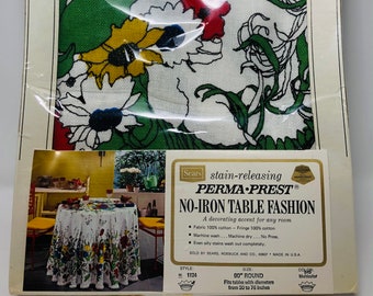 From Wallflower to Tableflower - 1960s/70s SEALED Sears PERMA-PREST 90" psychedelic flower tablecloth Style 1124