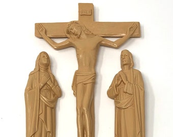 Like a Prayer Pt. 4 - Antique 1960s 7" RESIN Crucifixion of Jesus Christ WALL HANGING - shrine - midcentury - Catholicism