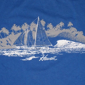 Hawaii Haven't You Bought This Yet Vintage 1980s blue HAWAII T-Shirt sailing surfing tropical image 1