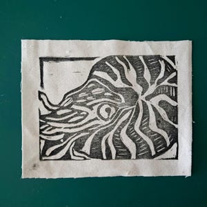Handmade Nautilus sew-on block print patch
