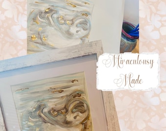Hand painted, 8x8 framed custom painting of ultrasound, personalized with name