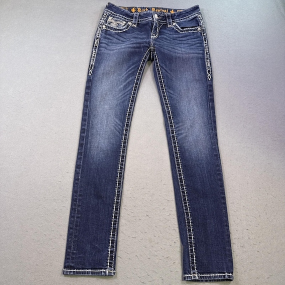 Celine, Rock Revival Celine Jen Womens 28x31 Easy Boot Dark Wash Flap Pocket Bling Y2K