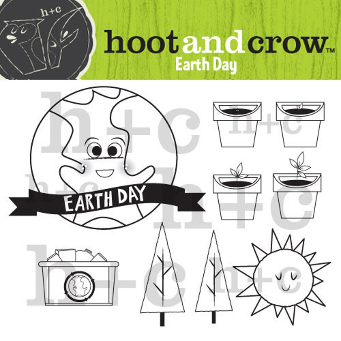 Earth Day Cute Black and White Earth Day Clip Art Personal and