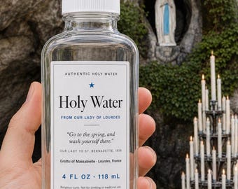 Agua Bendita de Lourdes de 118 ml, Auténtica agua de gruta de Francia, Regalo de bautismo católico para padrinos y bendición para recién nacidos.