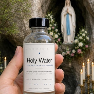 Authentic Holy Water from Lourdes Grotto, France, 2 oz Glass Bottle