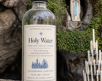 Heiliges Wasser von Lourdes, authentisches Quellwasser, handgeschöpft in der Grotte in Frankreich, 473 ml Glasflasche, katholisches Mariengeschenk