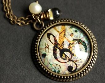 Blue Lab-Created Opal Inlay Treble Clef Music Note Pendant in Sterling