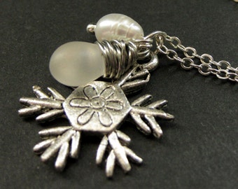 Collana con ciondolo con ciondolo a forma di fiocco di neve vintage in argento sterling 925 dell'inverno 2004 - Italia