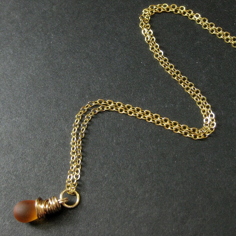 Clouded Honey Necklace. Teardrop Pendant Necklace Wire Wrapped in Gold. Bridesmaid Jewelry. Handmade Necklace. image 2