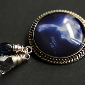 Aquarius Necklace. Cobalt Blue Zodiac Astrology Necklace. Sun Sign Constellation Necklace. Wire Wrapped Crystal Necklace. Charm Necklace.